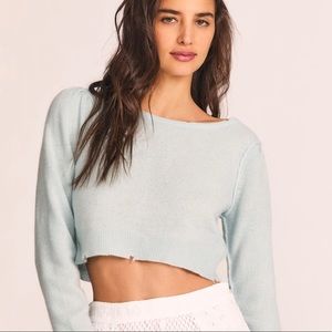LoveShackFancy ‘Lune’ Crop Cashmere blend Pullover in Turquoise - Sz XS